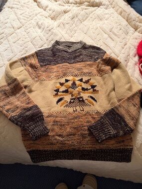 Women’s Beige Multicolor Patterned Knit Sweater